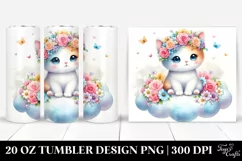 Cute Cartoon-Style Kitten, Flower Crown | 20 oz Tumbler Product Image 1