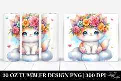 Cute Cartoon-Style Kitten, Flower Crown | 20 oz Tumbler Product Image 1