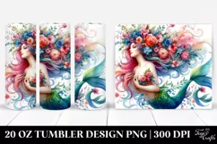 Mermaid Floral Wreath Drawing | 20 oz Tumbler Product Image 1