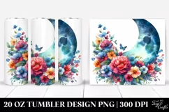 Vibrant Moon Flowers Drawing | 20 oz Tumbler Product Image 1