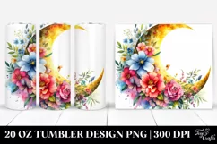 Vibrant Flowers and Half Moon Drawing | 20 oz Tumbler Product Image 1