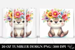 Watercolor Otter Flower Crown 20 Oz Tumbler Product Image 1
