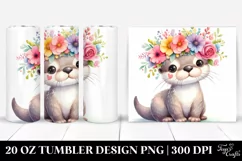 Watercolor Otter Flower Crown 20 Oz Tumbler Product Image 1