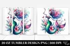 Mermaid Floral Wreath Drawing | 20 oz Tumbler Product Image 1