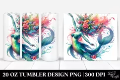 Mermaid Floral Wreath Drawing | 20 oz Tumbler Product Image 1