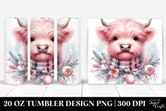 Pink Highland Cow with Christmas Decorations 20 Oz Tumbler Product Image 1