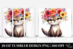 Adorned Watercolor Otter with Flower Crown | 20 oz Tumbler Product Image 1