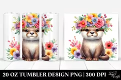 Colorful Flower Crowned Watercolor Otter | 20 oz Tumbler Product Image 1