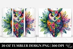 Abstract Vibrant Watercolor Owl Plant Leaves. 20 oz Tumbler Product Image 1