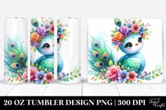 Cartoon Peacock with Flower Crown 20 Oz Tumbler Product Image 1