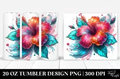 20 Oz Tumbler Sublimation | Shiny Hibiscus Watercolor Splash Product Image 1