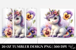 Watercolor Cute Baby Unicorn with Pansy Product Image 1