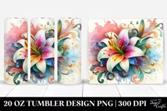 20 Oz Tumbler Sublimation | Colorful Lily with Watercolor Product Image 1
