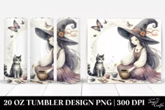 Watercolor Whimsical Witch with Cat | 20 oz Tumbler Product Image 1