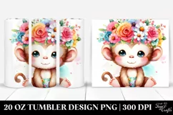 Cartoon Monkey with Flower Crown 20 Oz Tumbler Product Image 1