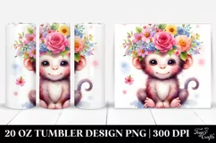 Cartoon Monkey with Flower Crown 20 Oz Tumbler Product Image 1
