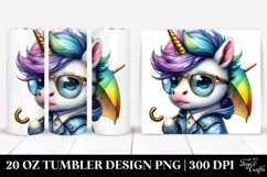 Cute Unicorn with Raincoat and Umbrella 20 Oz Tumbler Product Image 1