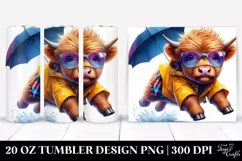 Cute Highlandcow with Raincoat and Umbrella 20 Oz Tumbler Product Image 1
