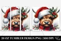Watercolor Highland Cow with Santa Hat, Transparent 20 Oz Product Image 1