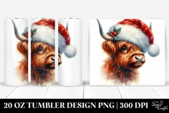 Watercolor Highland Cow with Santa Hat, Transparent 20 Oz Product Image 1