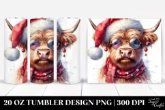 Watercolor Highland Cow with Santa Hat, Transparent 20 Oz Product Image 1