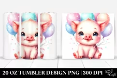 Colorful Baby Pig Smiling Sitting on Balloons | 20 Oz Product Image 1