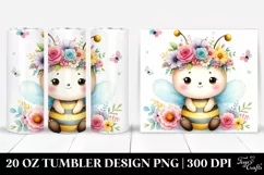 Cartoon-Style Bee with Flower Crown | 20 oz Tumbler Product Image 1