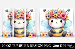 Cartoon-Style Bee with Flower Crown | 20 oz Tumbler Product Image 1