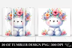Cartoon Bear with Flower Crown | 20 oz Tumbler Product Image 1