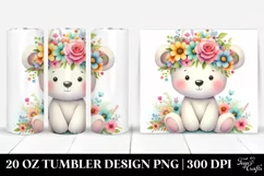 Cartoon Bear with Flower Crown | 20 oz Tumbler Product Image 1