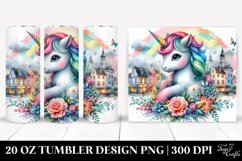 Colorful Baby Unicorn in Village Square. 20 Oz Tumbler Product Image 1