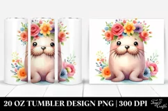 a Cute Walrus with Colorful Flower Crown | 20 oz Tumbler Product Image 1