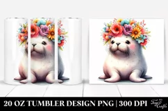 a Cute Walrus with Colorful Flower Crown | 20 oz Tumbler Product Image 1