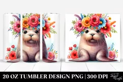 a Cute Walrus with Colorful Flower Crown | 20 oz Tumbler Product Image 1