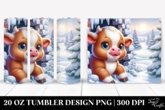 Cute Baby Cow in Winter Scene, Transparent 20 Oz Tumbler Product Image 1