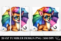 Excited Deer with Umbrella, Transparent 20 Oz Tumbler Product Image 1