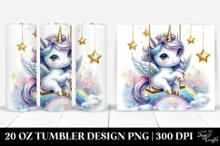 Watercolor Cute Unicorn Playing on Swing | 20 Oz Tumbler Product Image 1