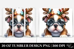 Enthusiastic Bulldog with Reindeer Horns, Transparent 20 Oz Product Image 1