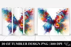 Abstract Watercolor Butterfly with Flowers. 20 Oz Tumbler Product Image 1