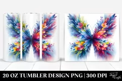 Abstract Watercolor Butterfly with Flowers. 20 Oz Tumbler Product Image 1