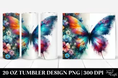 Abstract Watercolor Butterfly with Flowers. 20 Oz Tumbler Product Image 1