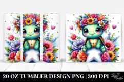 Cartoon-Style Turtle with Flower Crown | 20 oz Tumbler Product Image 1