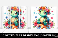 Cartoon-Style Turtle with Flower Crown | 20 oz Tumbler Product Image 1