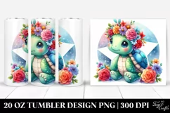 Cartoon-Style Turtle with Flower Crown | 20 oz Tumbler Product Image 1