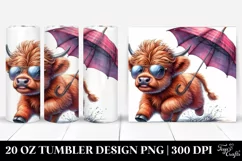 Running Highlandcow with Umbrella, Transparent 20 Oz Tumbler Product Image 1
