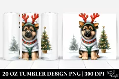 Baby German Shepherd with Reindeer Horns and Christmas Tree Product Image 1