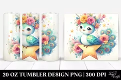 Cartoon-Style Peacock with Flower Crown | 20 oz Tumbler Product Image 1