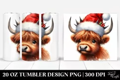 Excited Highland Cow with Santa Hat Clipart Product Image 1
