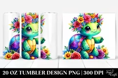 Cartoon-style Turtle Flower Crown Tumbler Product Image 1