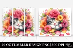 Colorful Kitten Sleeping in Flower | 20 Oz Tumbler Product Image 1